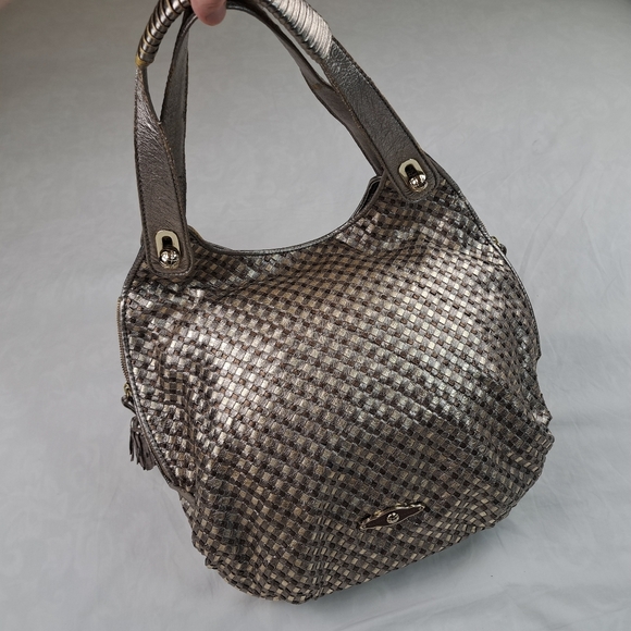 Elliott Lucca Hobo Bag Metallic Gold & Silver Braided Leather Purse - Picture 14 of 14